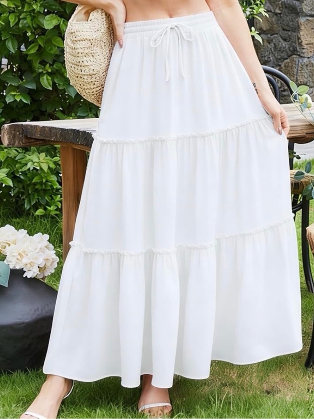 Classic White Tiered Maxi Skirt - Women